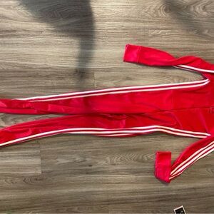 Red Tracksuit with White Stripes